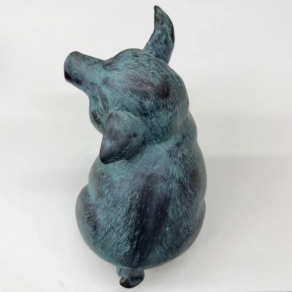 Vintage Style Verdigris Faux Bronze Pig Figurines Set‎ of 2 Farmhouse Decor Teal
